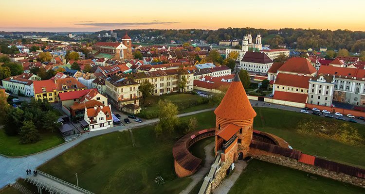 orange roof building in lithuania