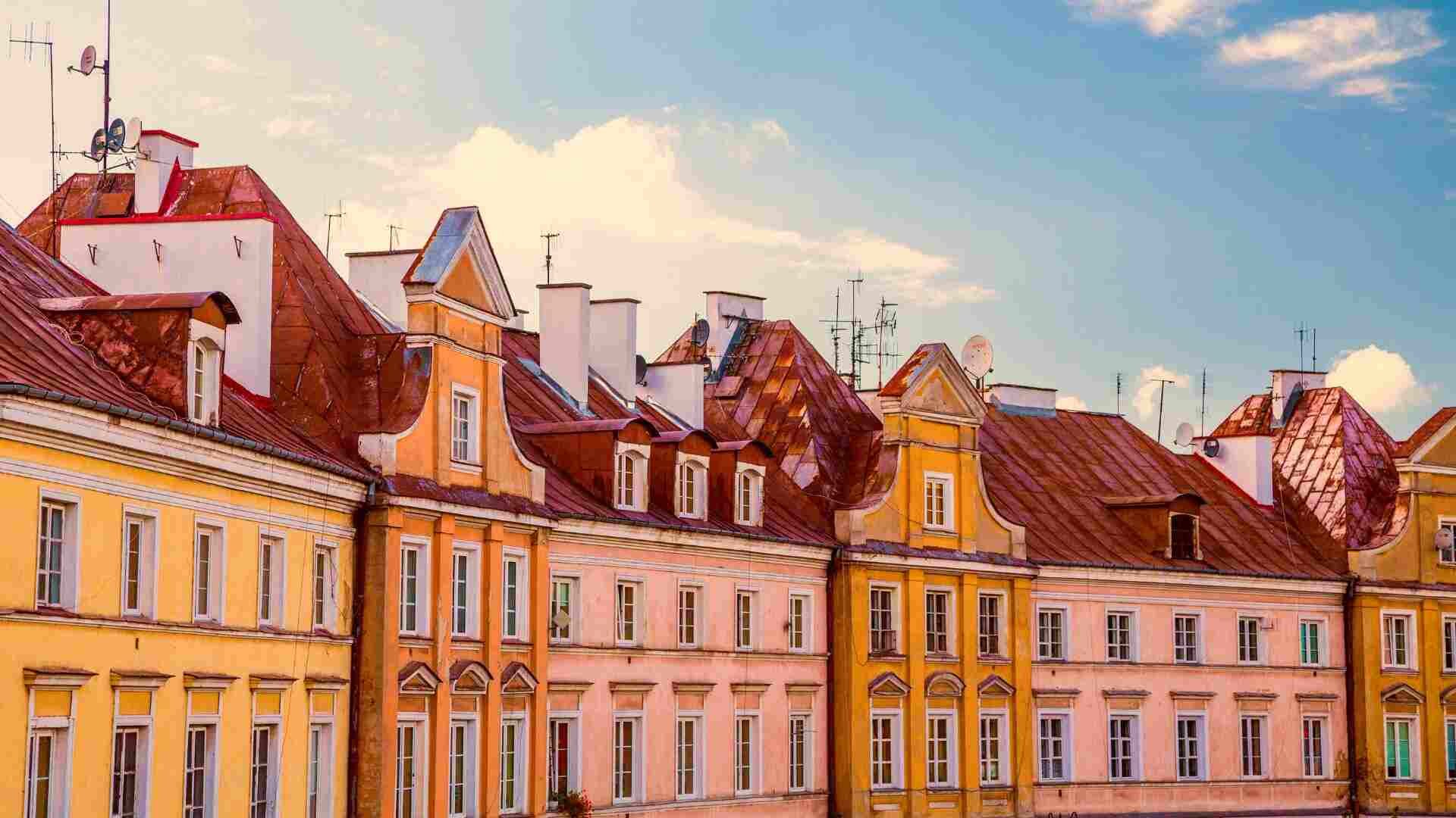 Pastel buildings in Lublin Old Town